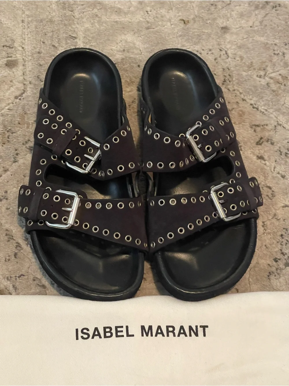 Isabel Marant Black Suede Double Buckle Eyelet Fannya Sandals